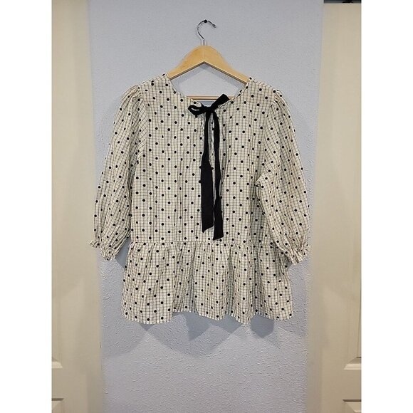 Womens Perch Blouse Polka Dots Boho‎ Cottage Bow Size 1X - Picture 4 of 7